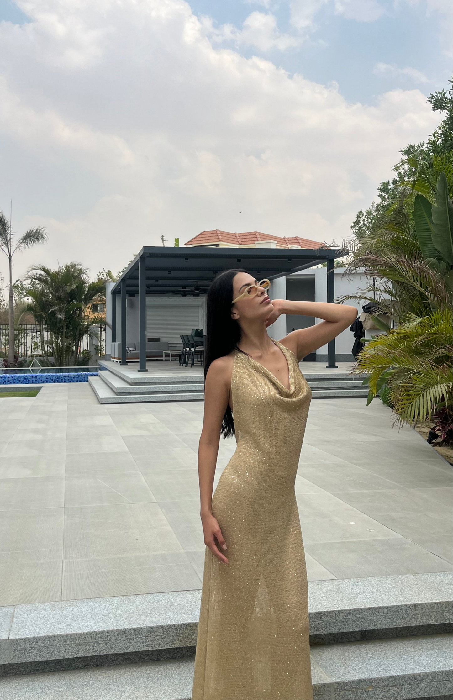 MAXI DRAPÈ MESH DRESS